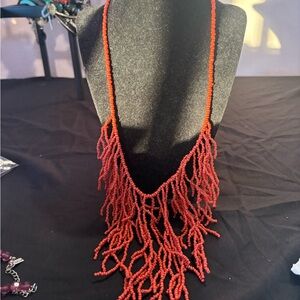 ZAD Vibrant Red Fringe Necklace